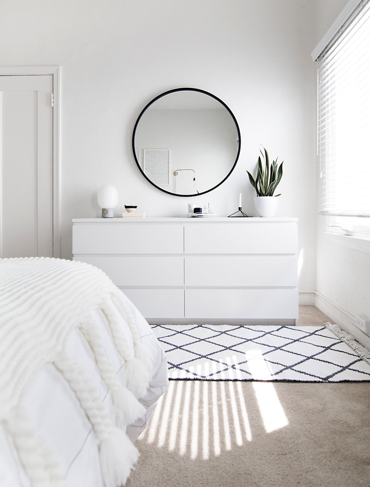minimal bedroom white dresser