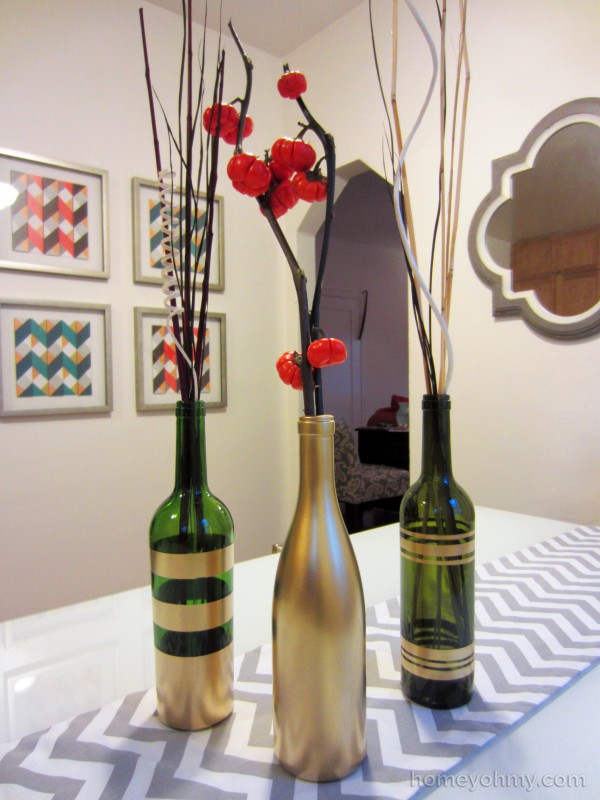 DIY Spray Painted Wine Bottles for Fall Decorating