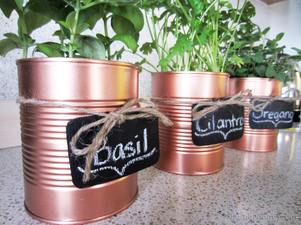 Copper Tin Can Planters and Chalkboard Tags