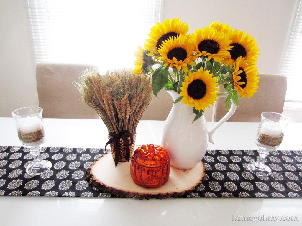 DIY No Sew Table Runner and fall centerpiece