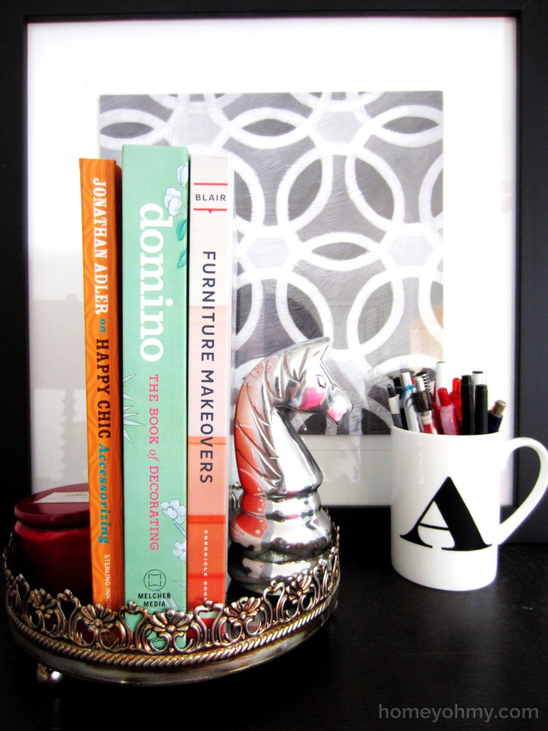 Books in vanity tray