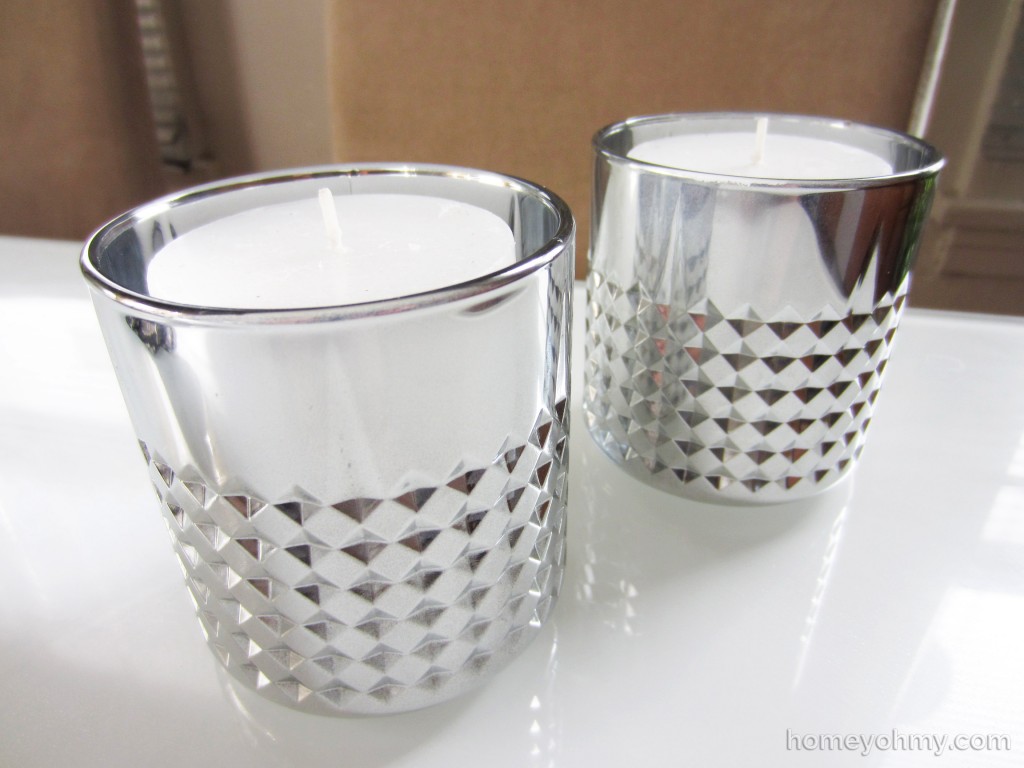 DIY mercury glass votive candle holders with candles