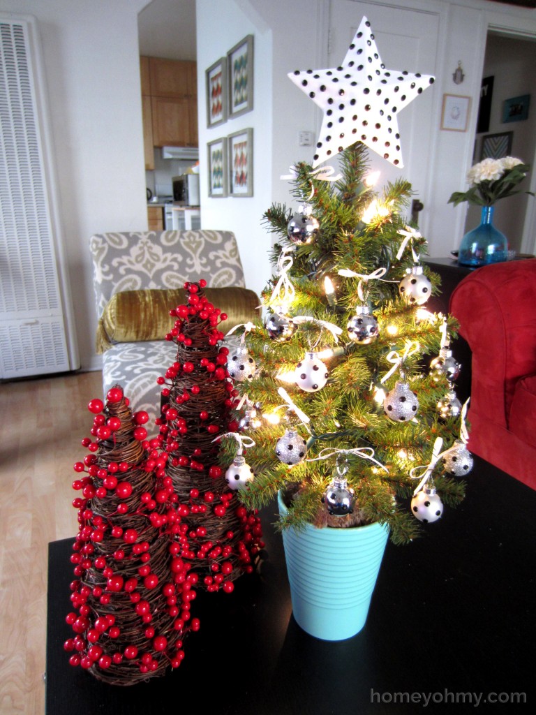 Mini Christmas tree lit up