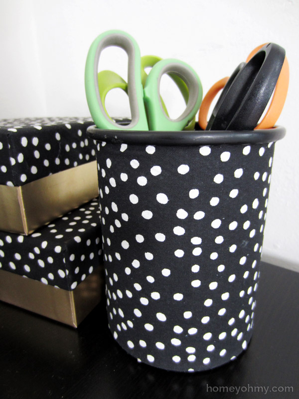 Fabric covered pencil cup
