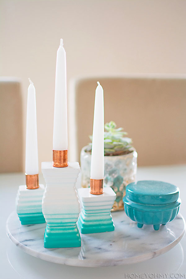 DIY Ombre Cement Candle Holders Centerpiece