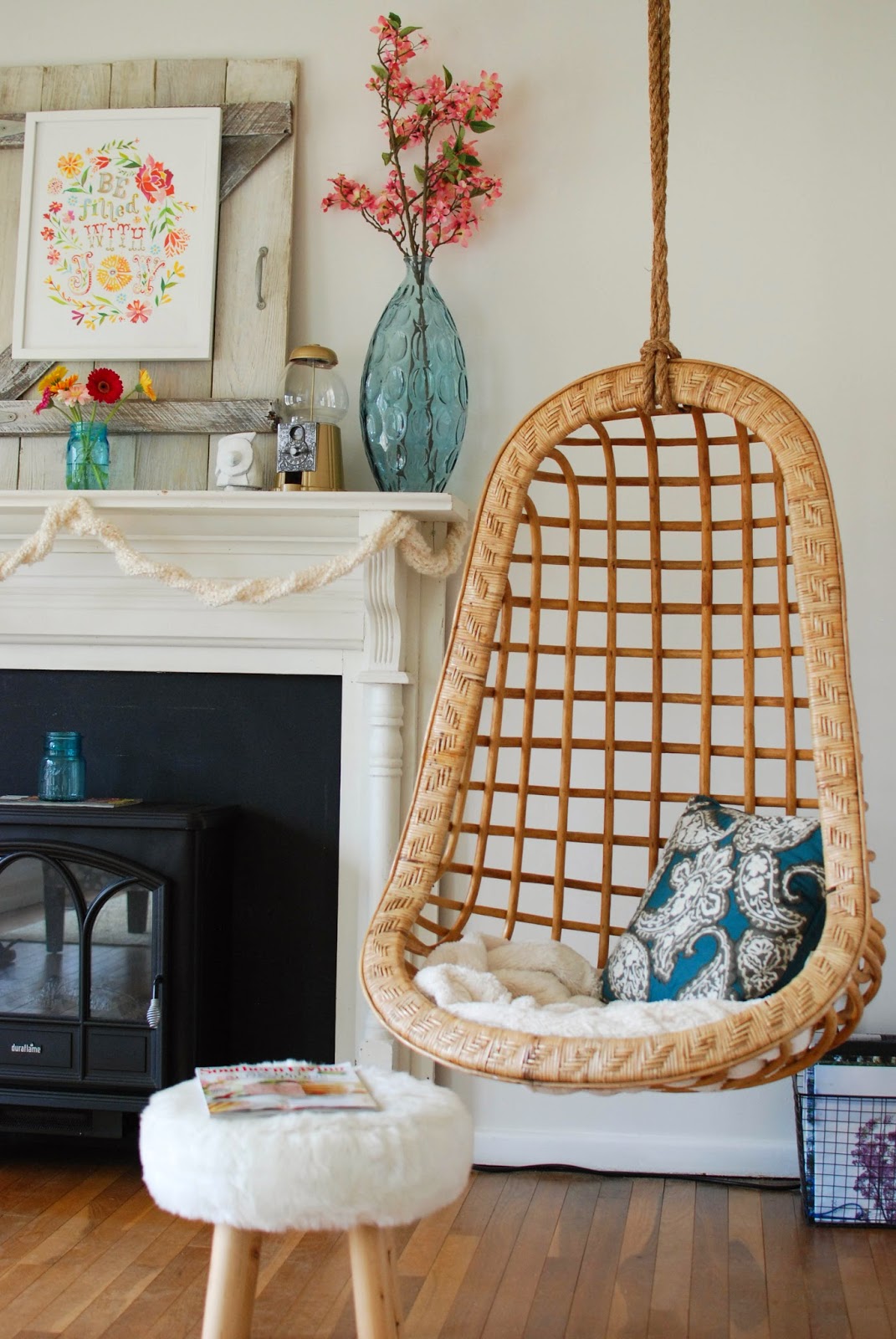 Hanging chair in mid century ranch