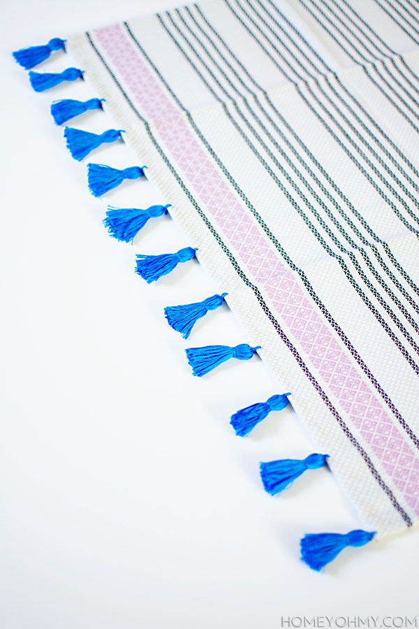 Tassels sewed to a tea towel