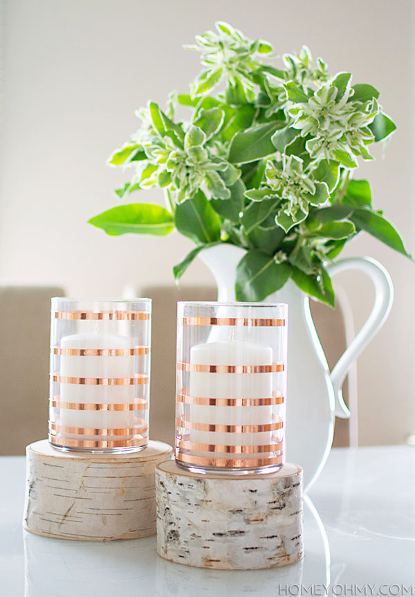 DIY Copper Striped Candle Holders-