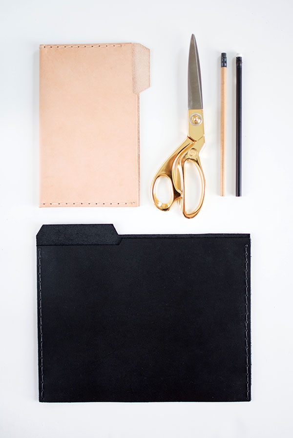 Black and natural leather file folders