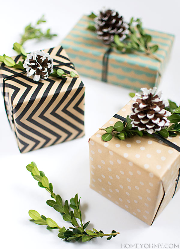 DIY Boxwood and Pine Cone Gift Toppers