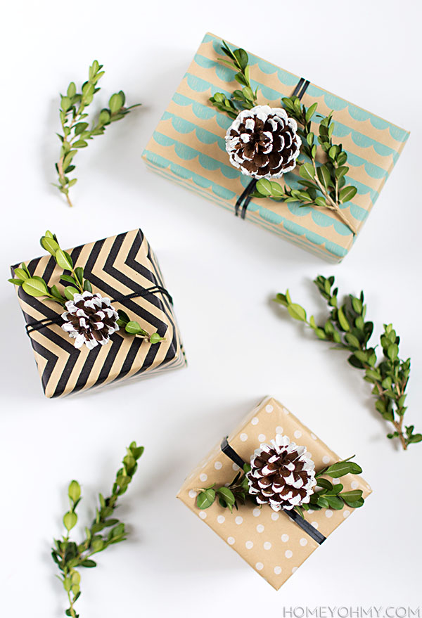DIY Pine Cone and Boxwood Gift Toppers