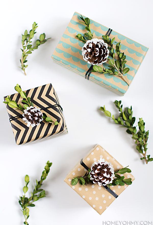 DIY Boxwood and Pinecone Gift Topper - Homey Oh My