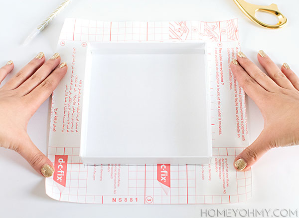 How to Cover Boxes with Contact Paper - Homey Oh My