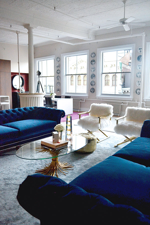 Soho Nyc Loft Tamra Sanford Living Room Fuzzy Chairs Blue Velvet