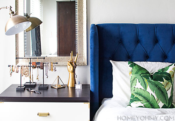 Blue velvet headboard