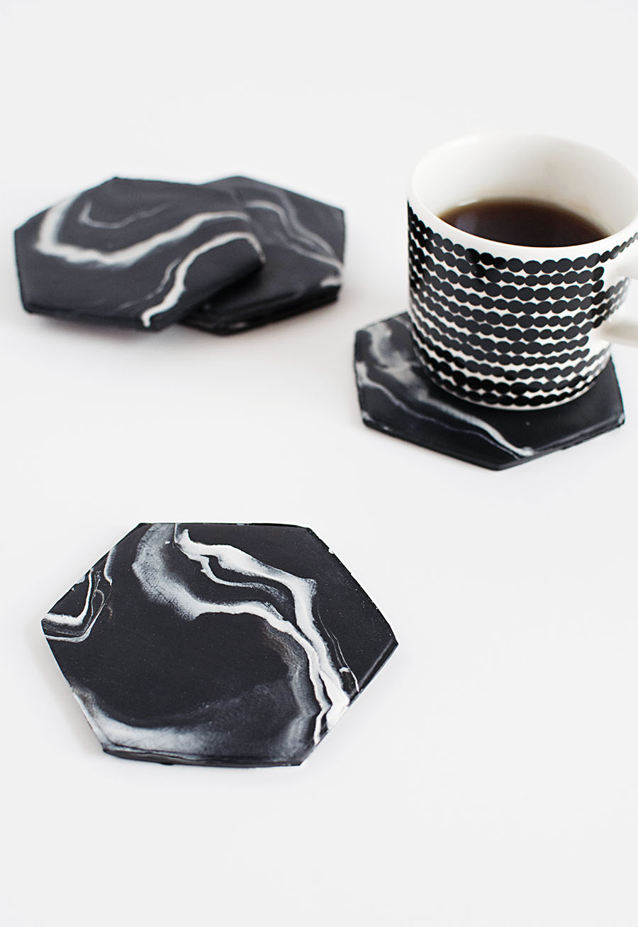 DIY Marble Hexagon Coasters - Homey Oh My