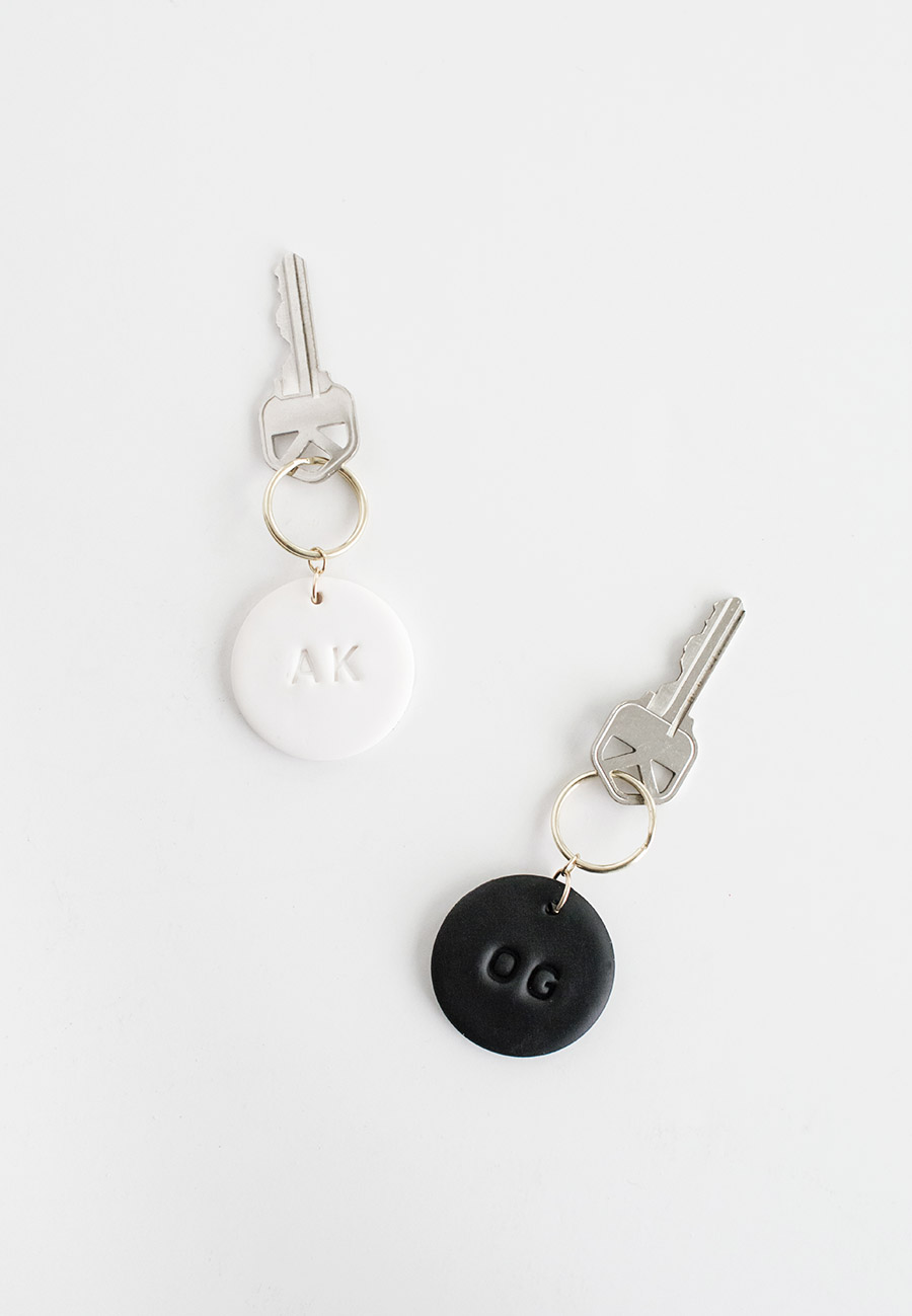 DIY Monogram Clay Keychains pair