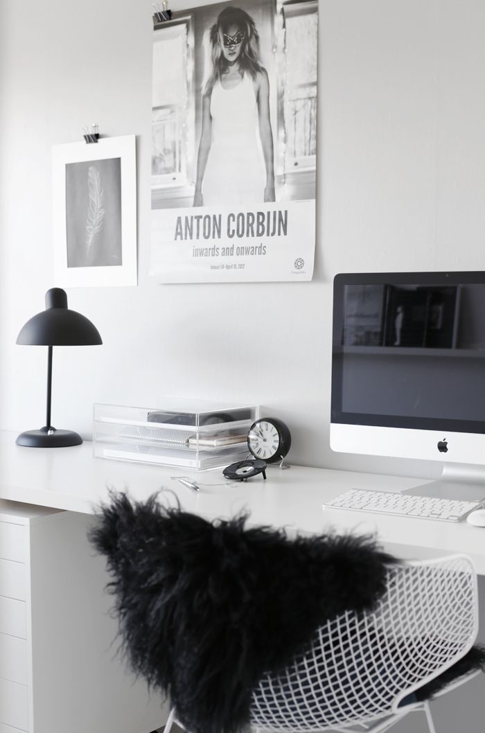 black and white desk