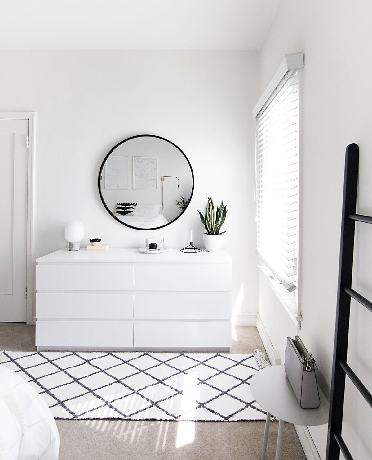 white dresser minimal bedroom