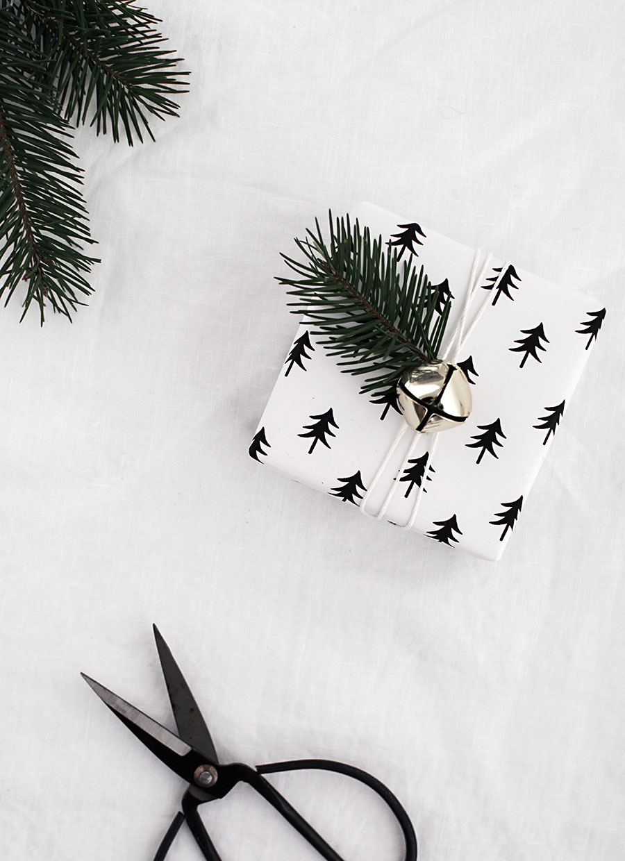 Simple black and white Christmas, New Year wrapping paper with