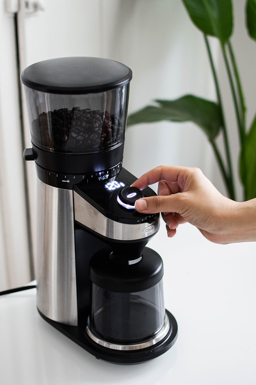 Conical Burr Coffee Grinder with Integrated Scale